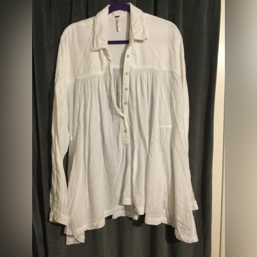 Free People Gently Worn White Button-Up Women's Oversized Swing Top/Dress